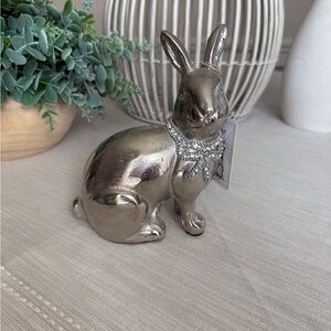 Hip + Hop Silver Metal Decorative Bunny with Jewel Necklace